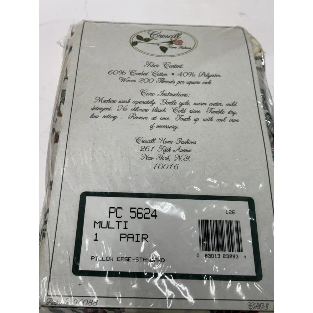 Vintage Croscill Floral Standard Pillowcases NOS 200 Percale Ruffled 1 Pair